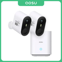 Système de caméras sans fil AOSU 3MP, kit de 2 caméras filaires, batterie 5200 mAh, vision nocturne couleur, audio bidirectionnel, ensemble de caméras de vidéosurveillance