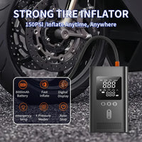 Démarreur portable avec pompe à air, démarreur de batterie de voiture 3000 A, compresseur d'air 150 PSI, gonfleur de pneus, lampe LED