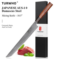 Couteau de chef japonais TURWHO forgé à la main, en acier damassé, couteau de cuisine Santoku, couteau à sashimi, couteau à pain, outil de cuisine utilitaire à lame artisanale