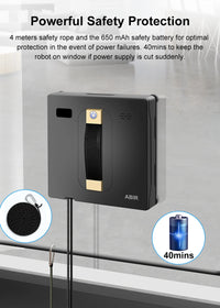 Aspirateur robot pour vitres ABIR WD8, double jet d'eau, essuyage intelligent par IA, laser amélioré, lavage intelligent des parois vitrées.