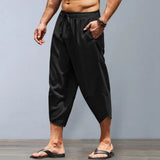 Pantalon large en coton et lin pour homme, sarouel décontracté, longueur mollet, pantalon baggy, vêtements de plage hawaïens, mode Harajuku, été