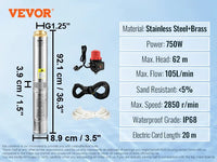 SucceBuy pompe Submersible pour puits profond pompe à eau en acier inoxydable 370W/550W/750W/1100W grande débit pompe à eau à tête haute