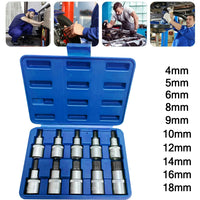 [EU Stock] 10pc clé à douille 1/2 douilles multi-dents internes jeu de douilles M4-M18 Allen Hex Cliquet Enroulé M-Sleeve Drive Socket