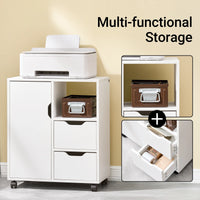 SoBuy FBT105-W table d'imprimante avec 2 tiroirs et 1 porte fichiers armoire rouleau conteneur chariot de bureau chariot latéral conteneur de bureau blanc