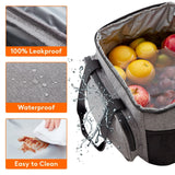 Sac à lunch en tissu Oxford gris, grande capacité, avec bandoulière et anses, étanche et portable.