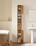 Armoire de salle de bain haute SoBuy BZR34 à 5 compartiments, 1 tiroir et portes, blanche, dimensions approximatives : 20 x 180 x 20 cm.