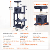 SucceBuy Arbre à chat pour chats d'intérieur Tour à chat avec chat condo Poste à gratter en sisal HamacTop Perche Plateformes de saut Gris foncé
