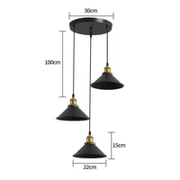 Suspension industrielle vintage à 3 lumières, design Edison en métal, lustre suspendu en métal noir, douille E27 pour plafonnier de cuisine