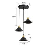 Suspension industrielle vintage à 3 lumières, design Edison en métal, lustre suspendu en métal noir, douille E27 pour plafonnier de cuisine