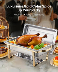 SucceBuy Lot de 4 buffet à réchaud de 8 Qt, chafer en acier inoxydable avec 2 poêles pleine taille et 4 demi-taille, serveur chauffant pour restauration