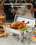 SucceBuy Lot de 4 buffet à réchaud de 8 Qt, chafer en acier inoxydable avec 2 poêles pleine taille et 4 demi-taille, serveur chauffant pour restauration
