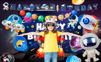Décorations de fête d'anniversaire spatial, 88 pièces, décorations d'anniversaire et ensemble de vaisselle d'anniversaire pour espace extérieur, assiettes de fête, nappe, toile de fond