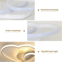 Plafonnier LED à intensité variable, 64W, 4800LM, design en forme de cœur, lampe avec télécommande, 3000-6500K, plafonnier LED moderne