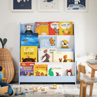 SoBuy KMB32 Bibliothèque pour enfants Étagère pour enfants Support pour journaux avec 4 étagères Étagère de rangement pour enfants Blanc