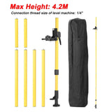Perche télescopique de 4,2 m max. pour niveau à bulle, en alliage d'aluminium, réglable en hauteur, avec support extensible pour niveau laser 1/4'' et 5/8''.