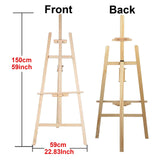 Chevalet d'atelier professionnel de 150 cm, en pin massif, pliable et réglable, support en forme de A pour l'exposition d'œuvres d'art et d'artisanat.