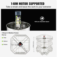 VEVOR Extracteur de Miel Électrique 4/8 Cadres Centrifugeuse Séparateur Miel 140 W Inox avec Couvercle Taille du Nid d'Abeilles Adaptée Profond 48x23 cm Moyen 48x16 cm Hauteur Réglable pour Apiculture
