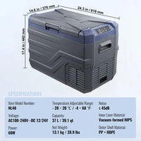 SucceBuy Réfrigérateur de voiture congélateur portable double zone réfrigérateur de voiture réfrigérateur gamme réglable 12/24 V DC et un congélateur à compresseur