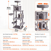SucceBuy Arbre à chat pour chats d'intérieur Tour à chat avec chat condo Poste à gratter en sisal HamacTop Perche Plateformes de saut Gris foncé