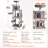 SucceBuy Arbre à chat pour chats d'intérieur Tour à chat avec chat condo Poste à gratter en sisal HamacTop Perche Plateformes de saut Gris foncé