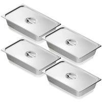 SucceBuy Lot de 4 poêles d'hôtel Poêle à vapeur anti-jammes pleine grandeur avec couvercle Poêle à vapeur en acier inoxydable Poêle de table commerciale profonde de 4 pouces