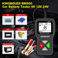 Testeur de batterie automobile KINGBOLEN BM550 : détection 6 V, 12 V et 24 V, analyseur de batterie automobile, capacité de démarrage à froid (CCA) de 100 à 2 000 mAh, outil d’analyse de la forme d’onde de la batterie.