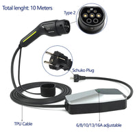 Boîtier de Chargement Électrique pour Voiture, 10 Mètres 4 Mètres, 1 Phase EVSE, Câble Mode 2, 6A-16A