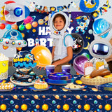 Décorations de fête d'anniversaire spatial, 88 pièces, décorations d'anniversaire et ensemble de vaisselle d'anniversaire pour espace extérieur, assiettes de fête, nappe, toile de fond