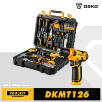 DEKO-Analyste d'outils électriques ChlorAnalyste avec perceuse sans fil 8V, mandrin sans clé 10mm 126 en effet, kits d'outils à main professionnels pour le bricolage domestique, 3/8 pièces
