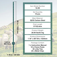 Poteau de clôture SucceBuy en forme de T, poteau métallique robuste, piquet en acier résistant pour jardin, pelouse, ferme, clôture extérieure en fil de fer
