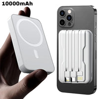 Batterie externe magnétique portable 10 000 mAh 15 W, chargeur rapide sans fil universel Apple/Android avec câble intégré.