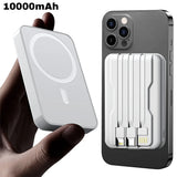 Batterie externe magnétique portable 10 000 mAh 15 W, chargeur rapide sans fil universel Apple/Android avec câble intégré.