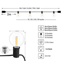 9 M/26 M feston LED Globe chaîne lumière fée LED G40 extérieur pour fête de noël jardin décor guirlande lampe rue Patio arrière-cour