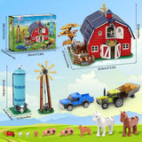 Ensemble de Construction de grange de ferme avec lumière, avec moulin à vent, tracteur, cheval, animaux, grand grange, jouet de Construction, Kit de briques pour adultes et adolescents de 8 ans et plus