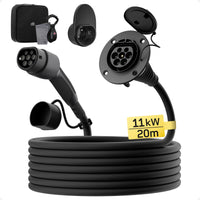 dé Câble d'extension de type 2 pour station de charge Wallbox, chargeur EV, compatible avec toutes les prises de charge de type 2, 11kW, 5m, 10m, 15m, 20m