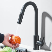 Robinet d'évier de cuisine extractible, deux fonctions, mitigeur d'eau chaude et froide à poignée unique, monté sur le pont