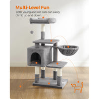 Feandrea Arbre à Chat Multi-Niveaux, Hauteur 110 cm, Niche, Gris Clair PCT52W