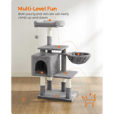 Feandrea Arbre à Chat Multi-Niveaux, Hauteur 110 cm, Niche, Gris Clair PCT52W