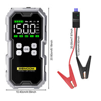 Démarreur de voiture 7000 A avec compresseur d'air, booster de batterie 12 V, batterie externe avec lampe torche LED et câble intelligent avec affichage de la tension.