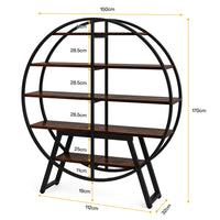Bibliothèque, bibliothèque ronde Etagere, étagère à livres industrielle en bois de 63 pouces avec étagères décalées, salon