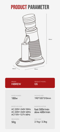 HiBREW G5 48mm fraise conique moulin à café électrique Compact Portable moulin à grains de café cuisine pour expresso café turc