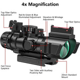 Lunette tactique 4x32 avec viseur à fibre optique, réticule éclairé RGB, lunette à prisme, lunettes de chasse avec rail Picatinny de 20 mm