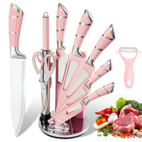 Ensemble de 9 couteaux de cuisine ZENG en acier inoxydable à manche creux, comprenant un couteau à viande tranchant, des ciseaux, un couteau à pain et un épluche-fruits.