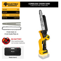 Tronçonneuse électrique sans balais jaune de 8 pouces (20 cm) et 1380 W, outil professionnel pour l'élagage et le jardinage, compatible avec les batteries Dewalt 20 V.