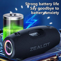 Haut-parleurs sans fil Zealot S78 100W, technologie DSP, lumière de rêve, haut-parleur de subwoofer portable extérieur, double appairage, 24000mAh.