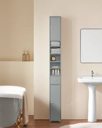 Armoire de salle de bain haute SoBuy BZR34 à 5 compartiments, 1 tiroir et portes, blanche, dimensions approximatives : 20 x 180 x 20 cm.