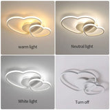 Plafonnier LED à intensité variable, 64W, 4800LM, design en forme de cœur, lampe avec télécommande, 3000-6500K, plafonnier LED moderne