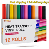 HTVRONT Lot de 12 rouleaux de vinyle thermocollant multicolores de 30,5 cm x 1,5 m pour Cricut, impression sur t-shirts et casquettes, film HTV à repasser (cadeau)