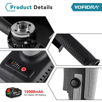 Meuleuse d'angle électrique sans balais YOFIDRA 1200W 125MM, machine de polissage et de découpe sans fil portable pour batterie Makita