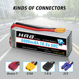 Batterie LiPo HRB 5S 18,5 V 5000 mAh (1/2 pièce) avec connecteur XT90 pour drone, hélicoptère, avion, voiture, bateau, camion (compatible 10S).